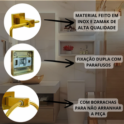 Kit Banheiro Quadrado Dourado Inox + 2 Acabamento Registro:dourado - 7