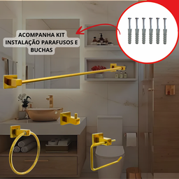 Kit Banheiro Quadrado Dourado Inox + 2 Acabamento Registro:dourado - 6