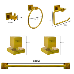 Kit Banheiro Quadrado Dourado Inox + 2 Acabamento Registro:dourado - 4