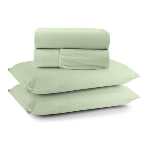 Jogo de Cama Lençol Sereno King em Malha Algodão 4 Peças Verde 100% Algodão
