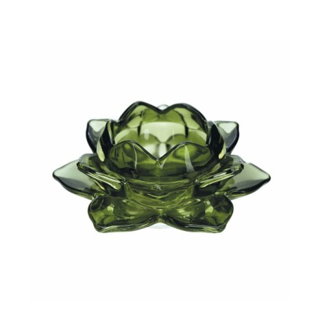 Porta Velas Castiçal Flor de Lotus Vidro Verde Luxo - Tuut
