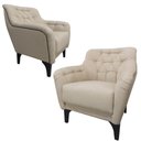 Ver imagem 2 de 02 Poltronas Decorativas em Linho Bege Claro com Tachas e Pés de Madeira Maciça Shaula Harmônica