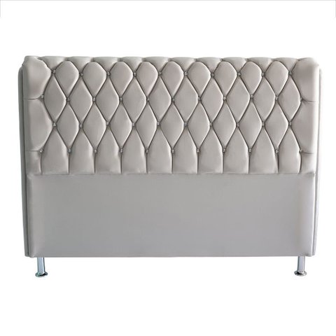 Cabeceira de Cama Box Jully Queen 160 Cm Botão Strass Suede Prata do Lar Móveis