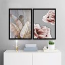 Ver imagem 1 de Kit 2 Quadros Flores Folhas Rosê e Cinza 33x24cm - com Vidro:moldura Preta