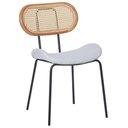 Ver imagem 2 de Kit 4 Cadeiras Toscana Fratini Estrutura Aço Preto Encosto Madeira Tela Rattan Assento Tecido Cinza