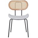 Ver imagem 3 de Kit 4 Cadeiras Toscana Fratini Estrutura Aço Preto Encosto Madeira Tela Rattan Assento Tecido Cinza