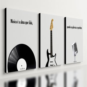 Kit 3 Quadro Decorativo Musica Clássica Retro Disco Moderno 28x20cm