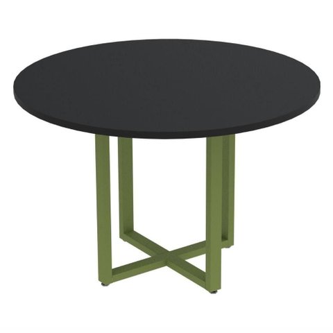 Mesa de Reunião Redonda P25 Pandin 110 Cm (largura) Tampo Mdp Preto Pé Aço Tubular Verde Mirô