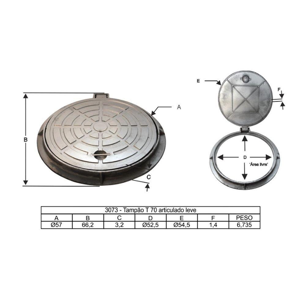 Tampa Tampão T70 Leve Esgoto Água Pluvial Articulado 70cm - 2