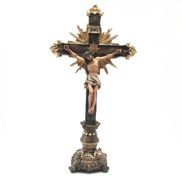 Crucifixo de Mesa com Base Cristo Resina 30 cm