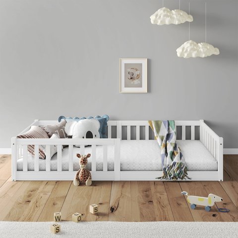Cama Montessoriana Infantil Branco Grades de Proteção Lateral Gustavo Idimex