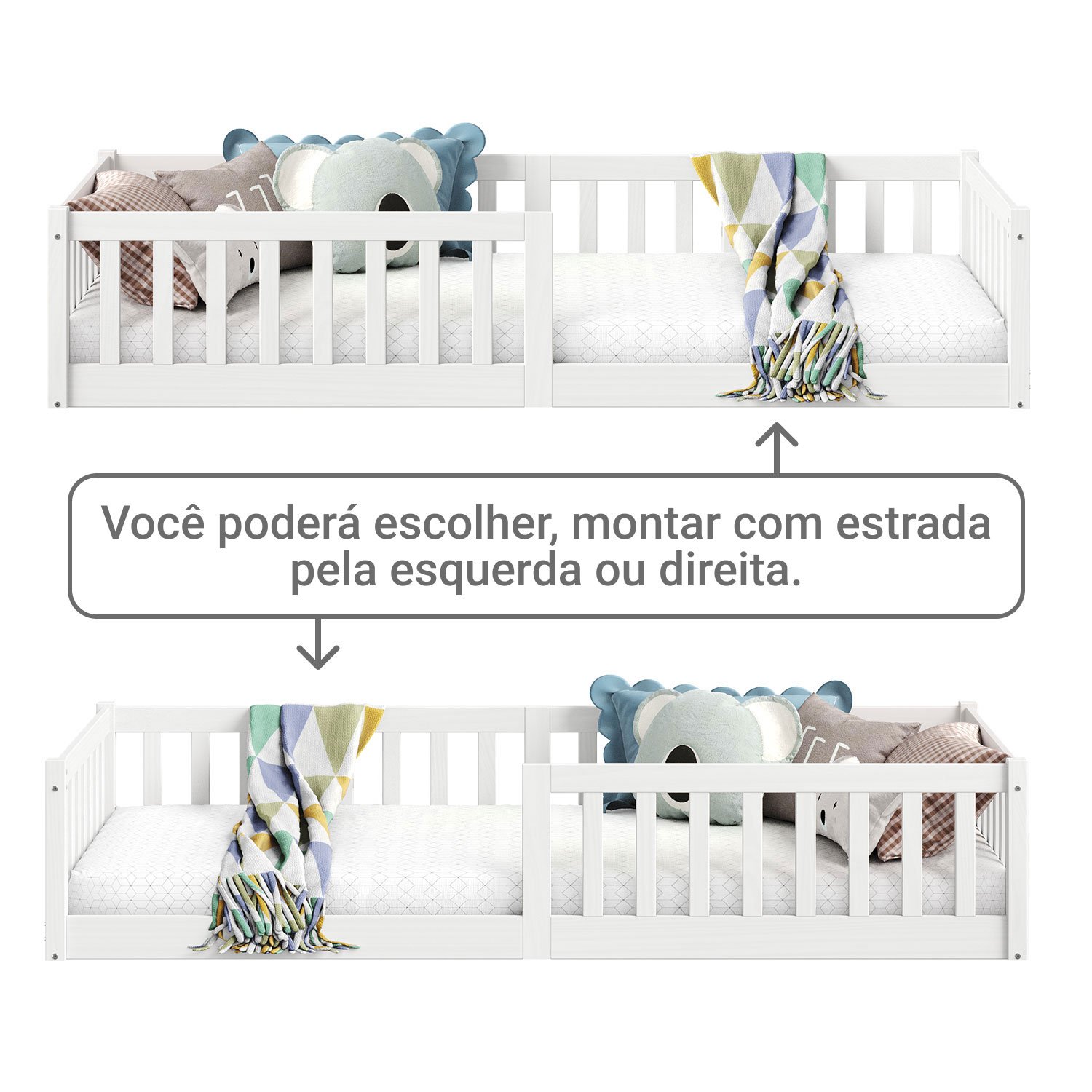 Cama Montessoriana Infantil Branco Grades de Proteção Lateral Gustavo - 5