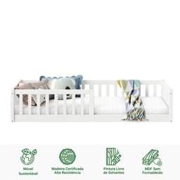 Cama Montessoriana Infantil Branco Grades de Proteção Lateral Gustavo - 6