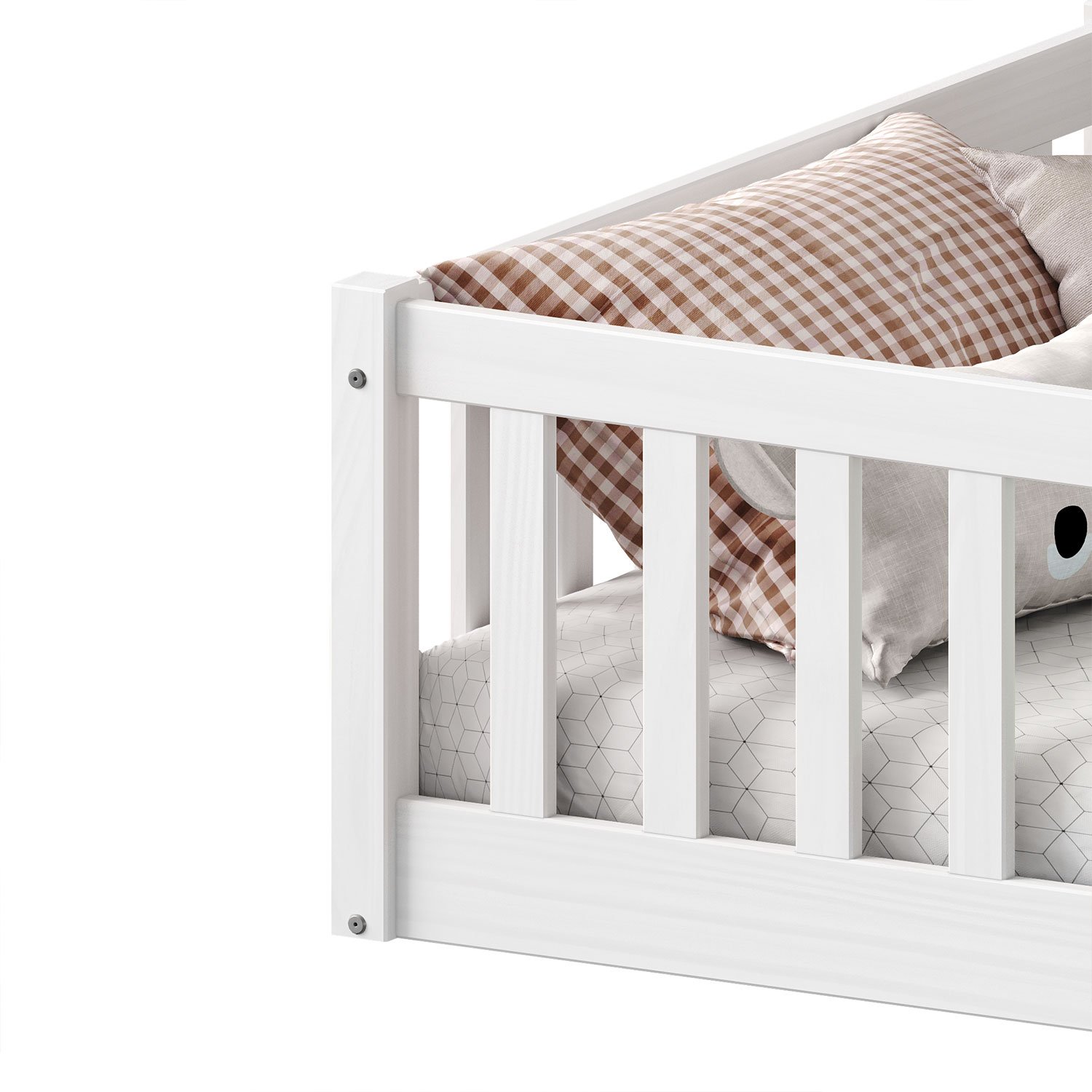 Cama Montessoriana Infantil Branco Grades de Proteção Lateral Gustavo - 3