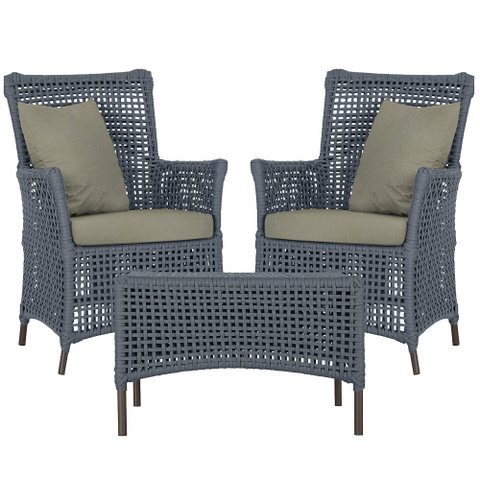 2 Poltronas e 1 Mesa Igapó em Alumínio Pintura Marrom Corda Náutica Estofado 8