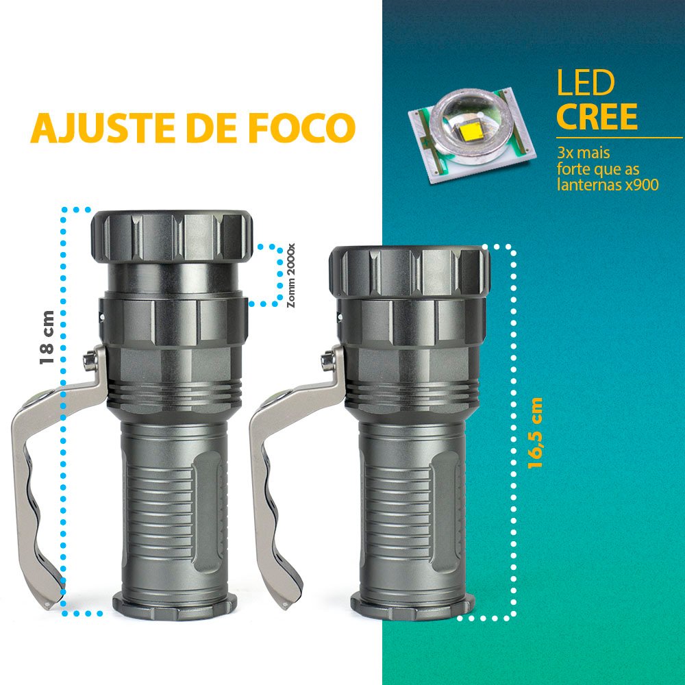 Lanterna Farolete Profissional Led Cree Tática Super Potente Forte Claridade Recarregável - 4