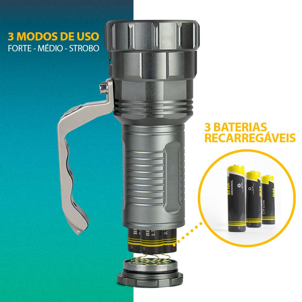 Lanterna Farolete Profissional Led Cree Tática Super Potente Forte Claridade Recarregável - 7