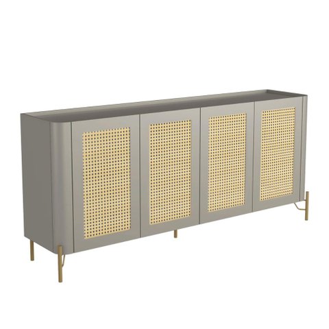 Aparador Buffet Porta Sextavada 180cm Pés Metal 100% Mdf Cor:grigio com Dourado