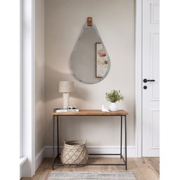 Espelheira Gota 76x50cm em Mdf e Suporte em Couro Titanium - 3