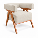 Ver imagem 4 de Poltrona Decorativa Mirela Linho Design Moderno Pés Madeira:Bege