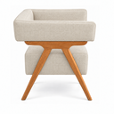 Ver imagem 5 de Poltrona Decorativa Mirela Linho Design Moderno Pés Madeira:Bege