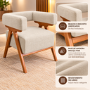 Ver imagem 2 de Poltrona Decorativa Mirela Linho Design Moderno Pés Madeira:Bege