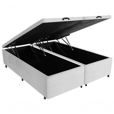 Cama Box Baú Casal Bipartida Sistema Pneumático Tecido Branco Rr Colchões