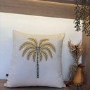 Ver imagem 3 de Almofada Linho Bordada Coqueiro Dourado 45x45cm Com Enchimento