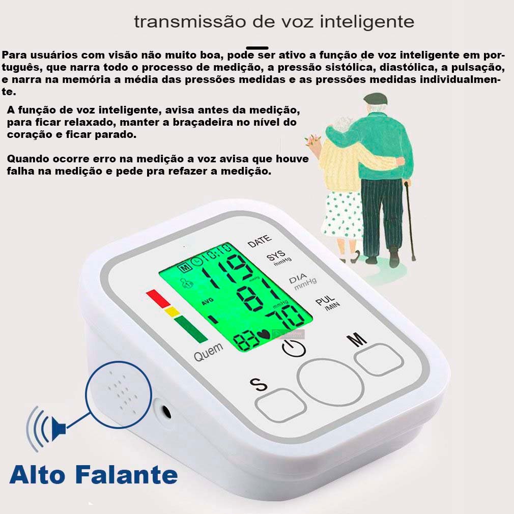 Medidor de Pressão Arterial Digital Automático de Braço com Voz Portugues e Tela Lcd - 7