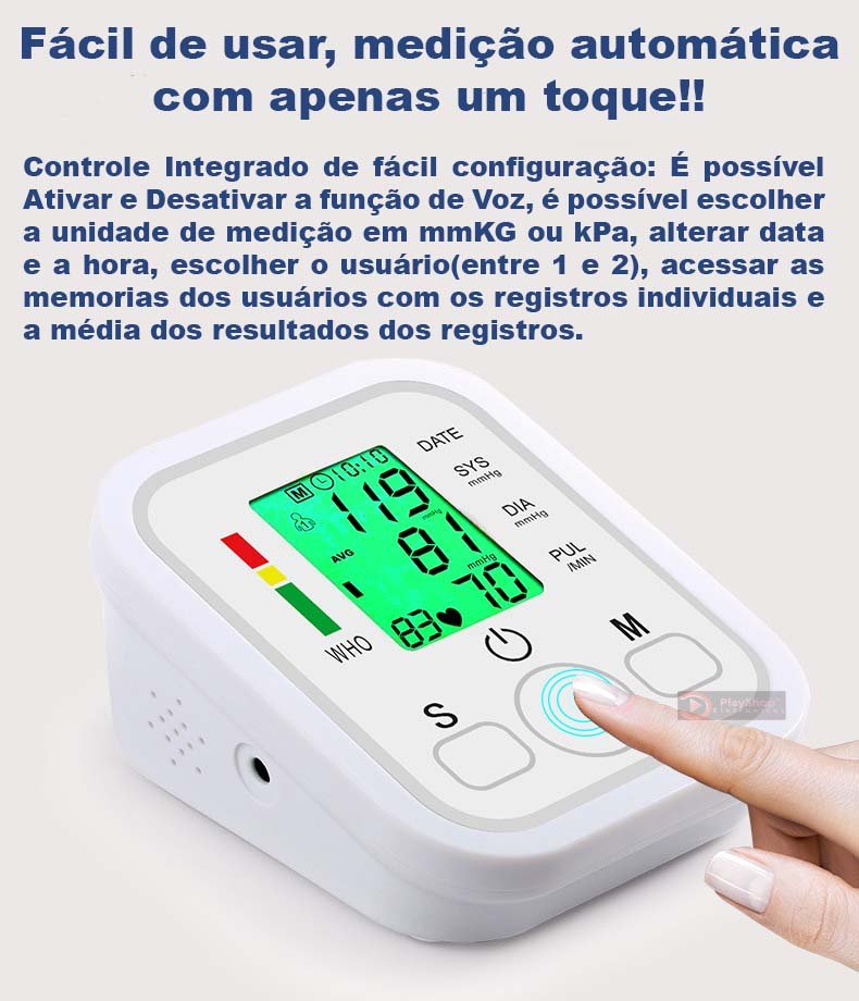 Medidor de Pressão Arterial Digital Automático de Braço com Voz Portugues e Tela Lcd - 5
