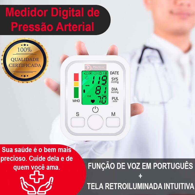 Medidor de Pressão Arterial Digital Automático de Braço com Voz Portugues e Tela Lcd - 3