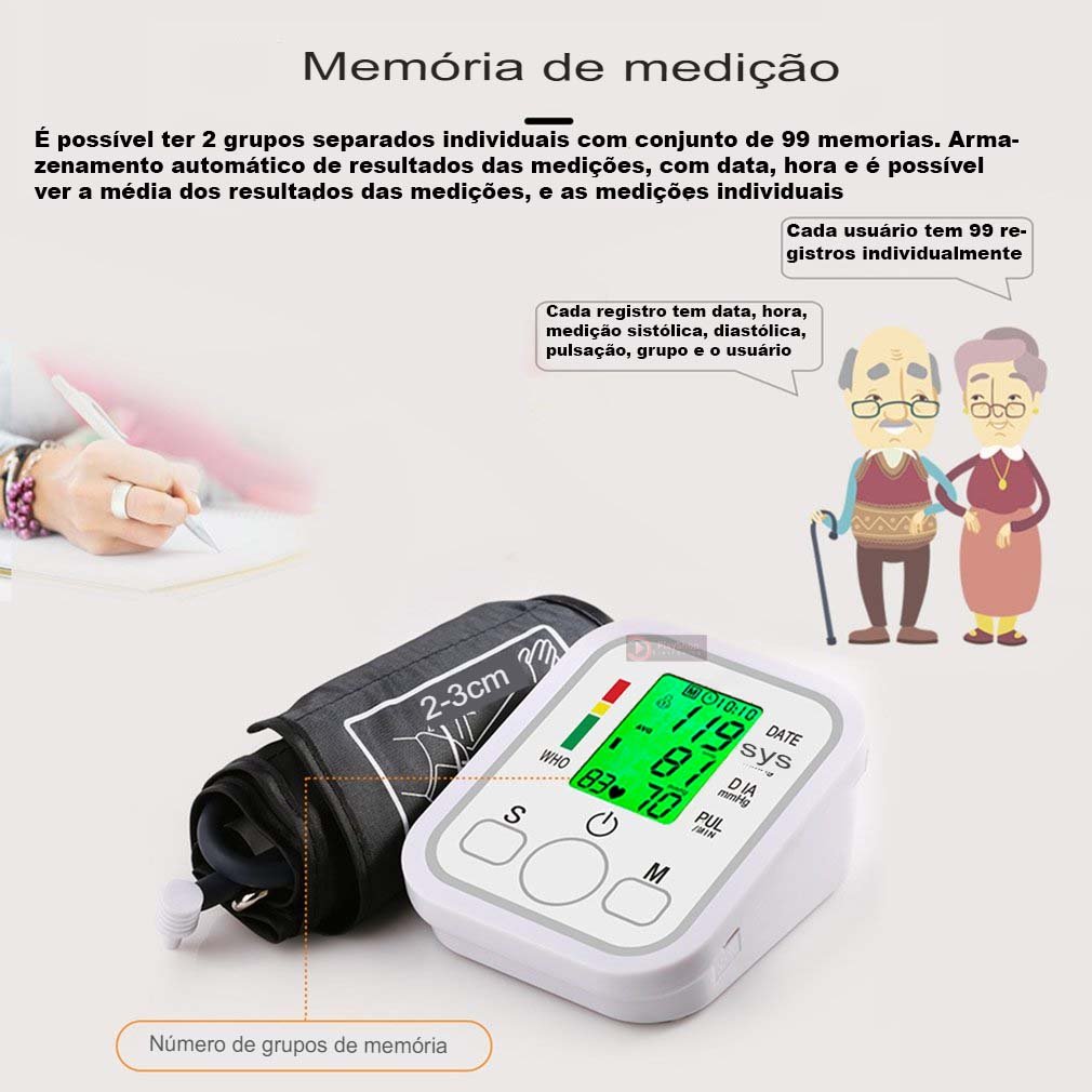 Medidor de Pressão Arterial Digital Automático de Braço com Voz Portugues e Tela Lcd - 6