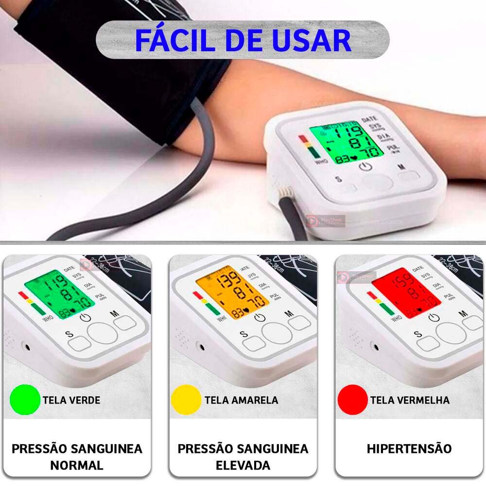 Medidor de Pressão Arterial Digital Automático de Braço com Voz Portugues e Tela Lcd - 8