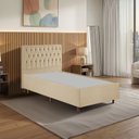 Ver imagem 1 de Kit Cama Box Solteiro e Cabeceira em Madeira Maciça Estofada Espresso Móveis Bege/Veludo