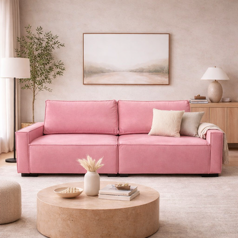 Sofá 3 Lugares Moderno Contemporâneo Sala Recepção Suede:rose