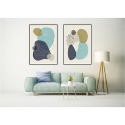 kit com 2 Quadros Decorativos Abstratos com Moldura e Vidro para Sala Quarto Escritório e Clínica 72 - 2