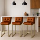 Ver imagem 1 de Banqueta Cozinha Alta com Encosto Industrial Kit 3 Champanhe Lirina Pu C05 - D’Rossi