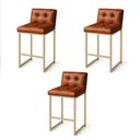 Ver imagem 2 de Banqueta Cozinha Alta com Encosto Industrial Kit 3 Champanhe Lirina Pu C05 - D’Rossi