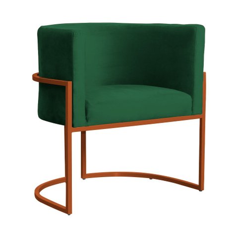 Poltrona Decorativa Luana Veludo Verde Base Bronze - Fm