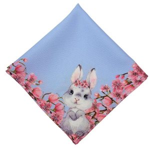 Kit 4 Guardanapo de Tecido Oxford Coelho da Páscoa Cerejeira 40cmx40cm Azul