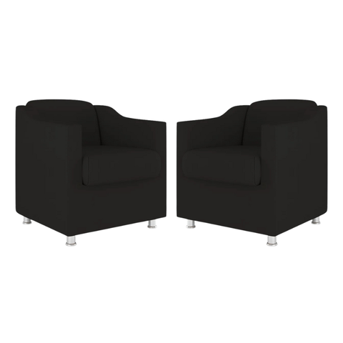 Kit 2 Poltronas Bia Decorativa Reforçada Recepção Clinica Salão Sala de Estar Suede:preto