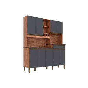 Kit de Cozinha Compacta Merlot Perfil c/ 9 Portas e 1 Gaveta Sevilha/Cinza - Ronipa