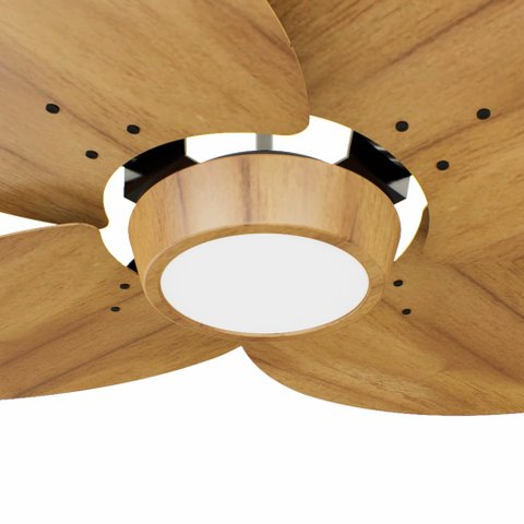 Ventilador de Teto com Controle Remoto Natuvent Dahlia Led 4 Pás Madeira Teca 6500k Branco Frio, Luz