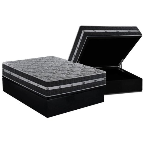 Cama Box com Baú Casal Molas Master Pocket Black Anjos Euro Pillow Molas Ensacadas Preto 138cm