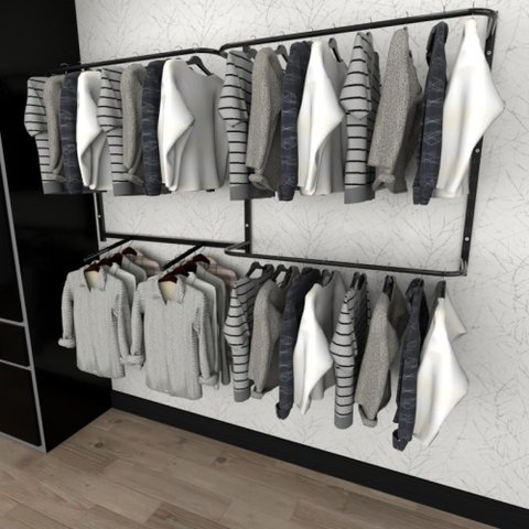 Arara de Roupas Closet Quarto com 9 Peças Cremalheira 200x100 Cm Cor Preto Modelo Clst1b248