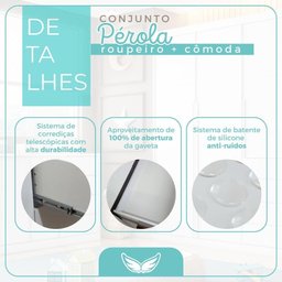 Conjunto Quarto Infantil Pérola com Guarda Roupa 3 Portas 4 Gavetas e Cômoda Cinza - Phoenix Baby - 9