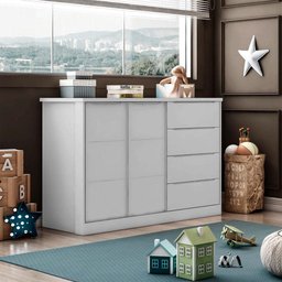 Conjunto Quarto Infantil Pérola com Guarda Roupa 3 Portas 4 Gavetas e Cômoda Cinza - Phoenix Baby - 7