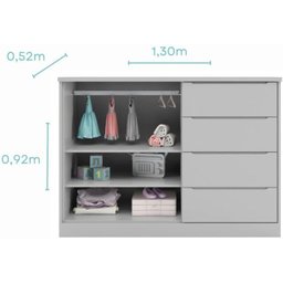 Conjunto Quarto Infantil Pérola com Guarda Roupa 3 Portas 4 Gavetas e Cômoda Cinza - Phoenix Baby - 6