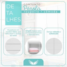 Conjunto Quarto Infantil Pérola com Guarda Roupa 3 Portas 4 Gavetas e Cômoda Cinza - Phoenix Baby - 10