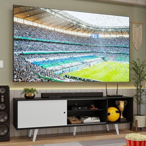 Rack para Tv até 80 Polegadas 160cm com Pés Preto/branco Torino Madesa Preto/branco